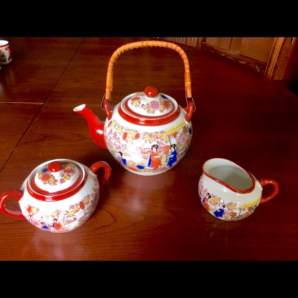 23 piece Japanese Eggshell Porcelain Tea Set cups saucers plates teapot creamer - Picture 5 of 12